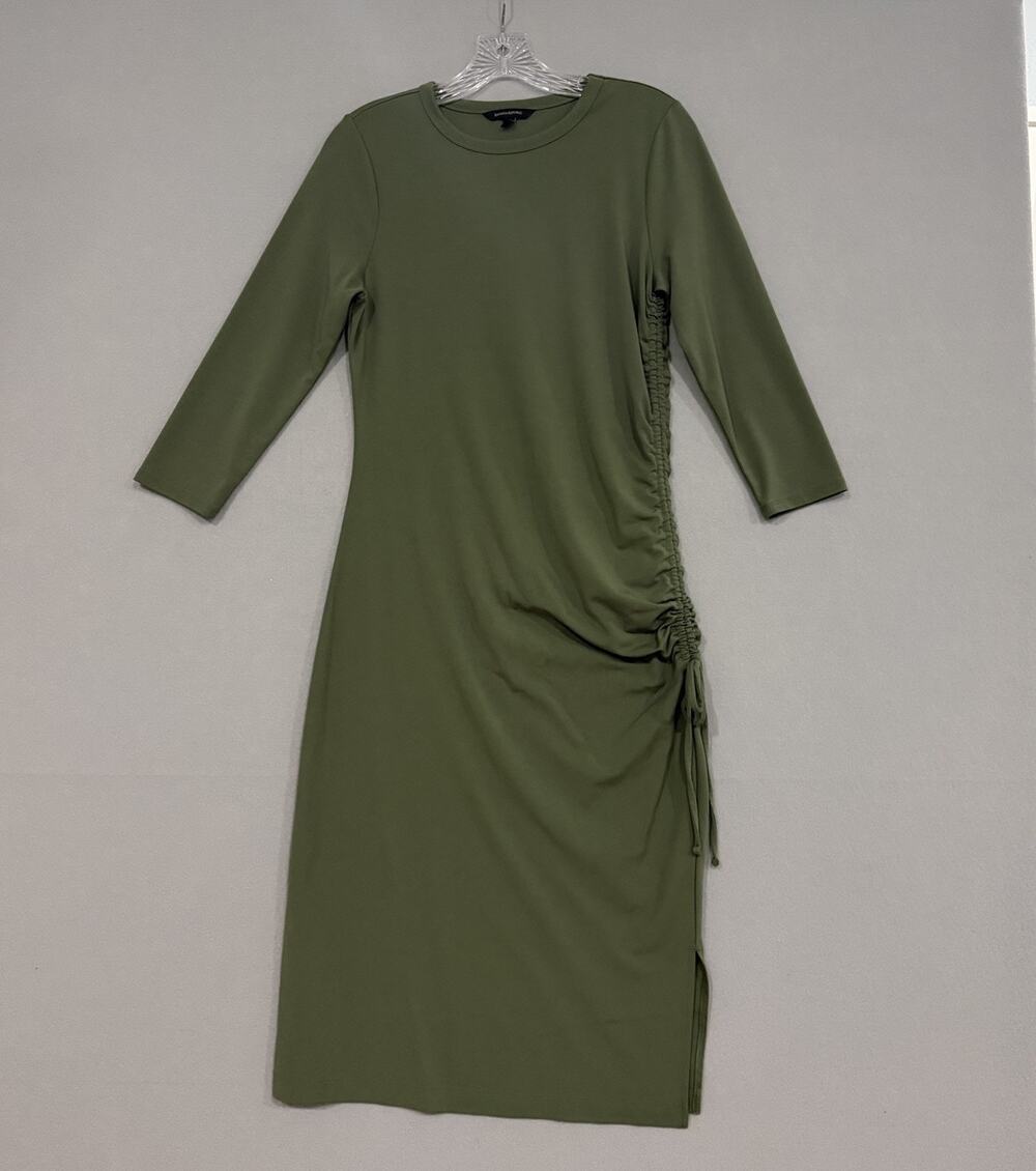 Banana Republic Dress WomeSmall Olive Green Ruched Side T-shirt Minimalist
